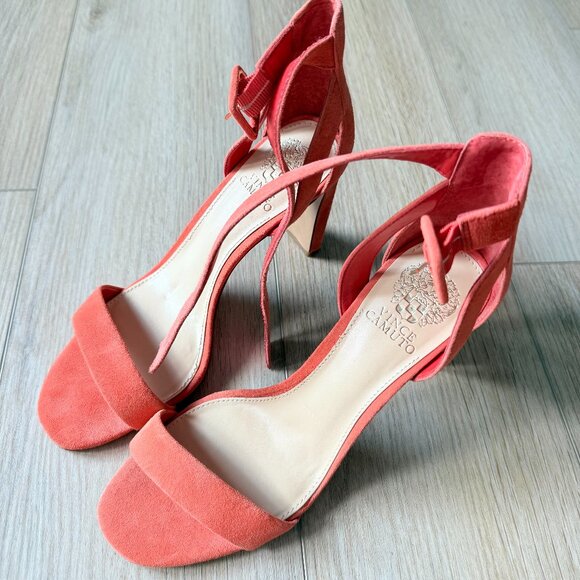 👠 Vince Camuto Coral Suede Block Heel Sandals – Size 10 - Picture 1 of 14